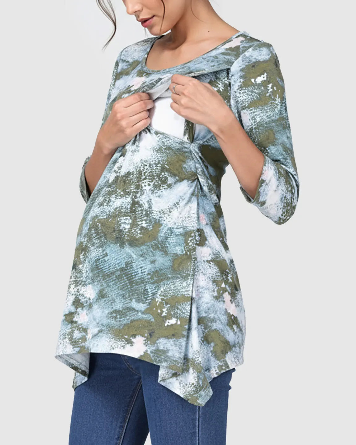 Asymmetrical Hem Casual Maternity Nursing Tunic Top