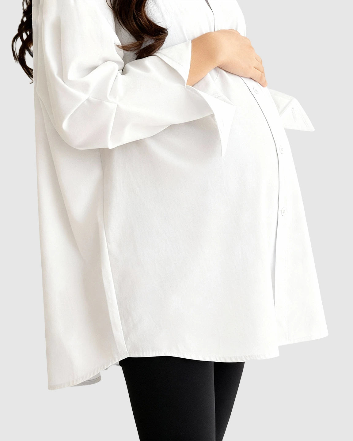 Cotton Lapel Long Sleeve Maternity Tunic