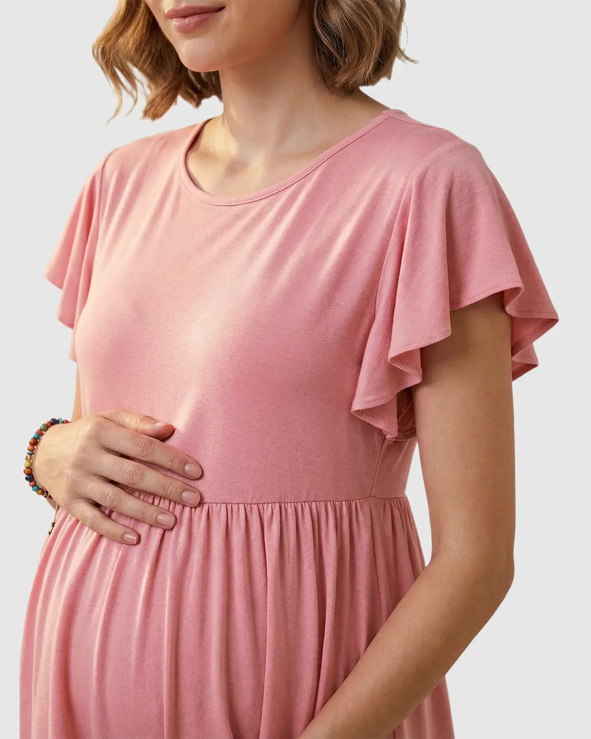 Gathered Ruffle-Sleeve Maternity