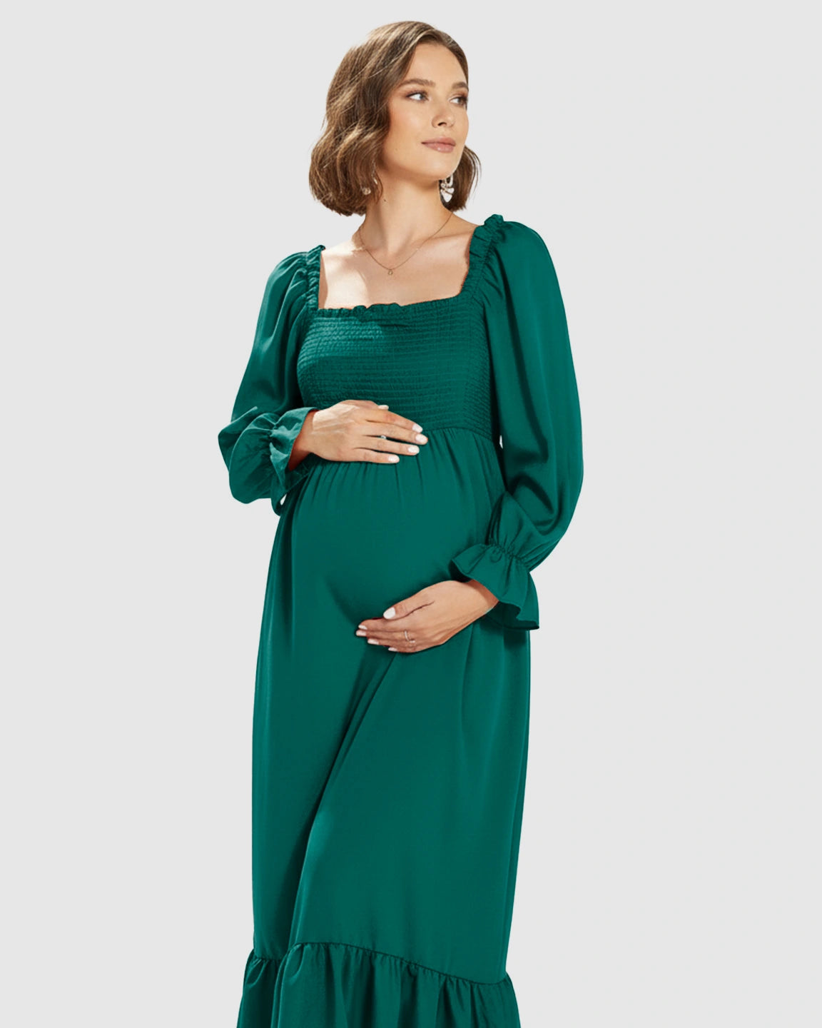 Bishop Sleeves Retro Elegant Maternity Maxi Dress