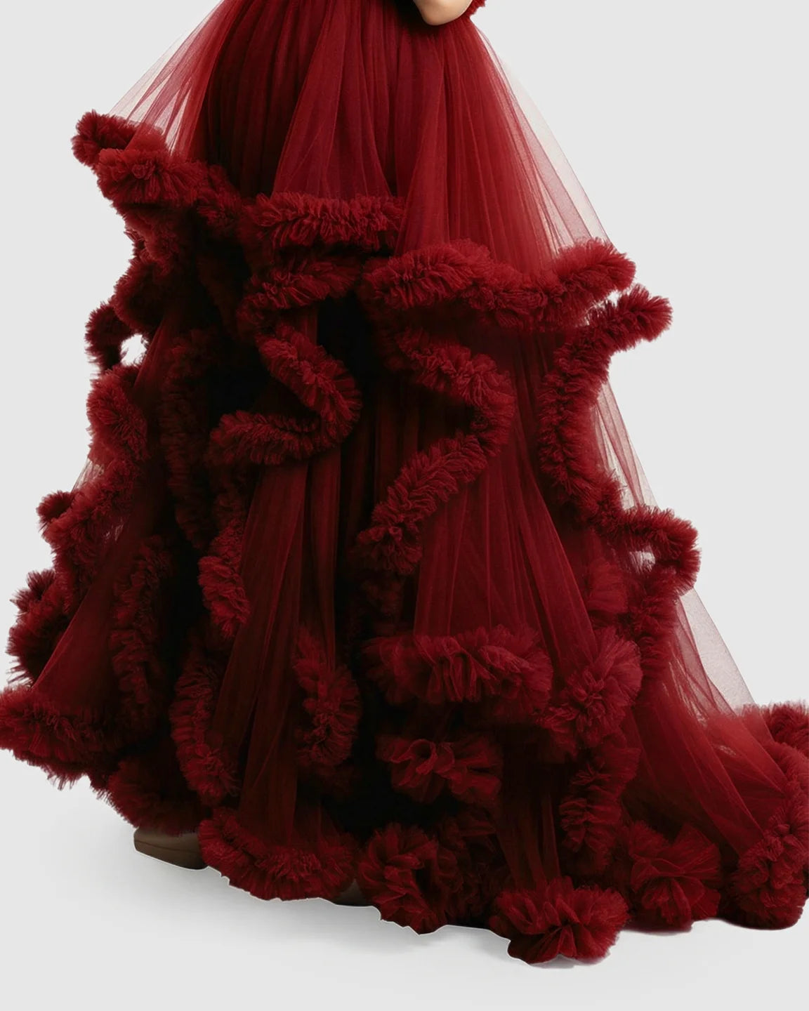 Ruffled Bodice Multi-Layer Mesh Pleats Maternity Gown