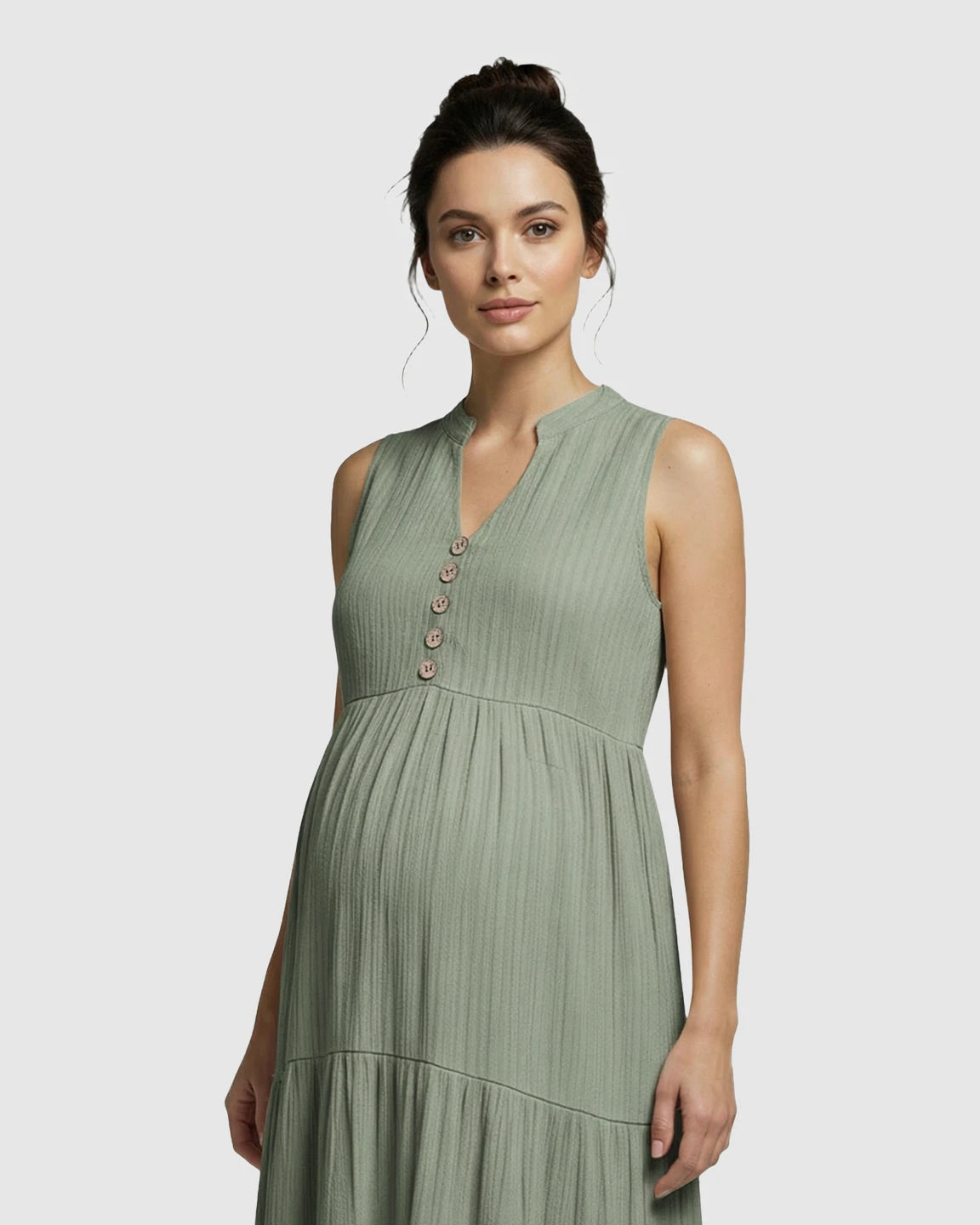 Button-Front Detail Tiered Maternity Midi Dress
