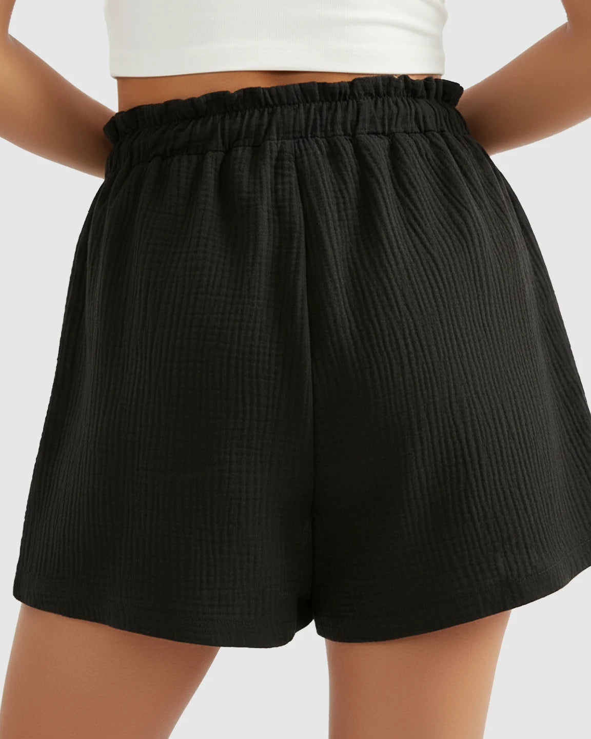 High-Waist Pocketed Maternity Paperbag Shorts