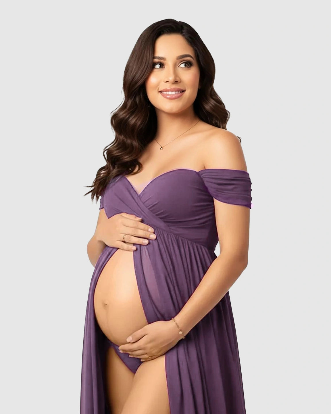 Off Shoulder Laced Flowing Maternity Maxi Dress