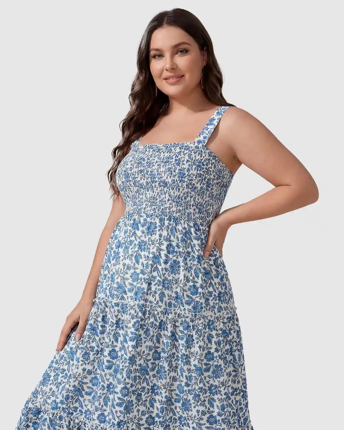 Smocked Floral A-Line Maternity Midi Dress