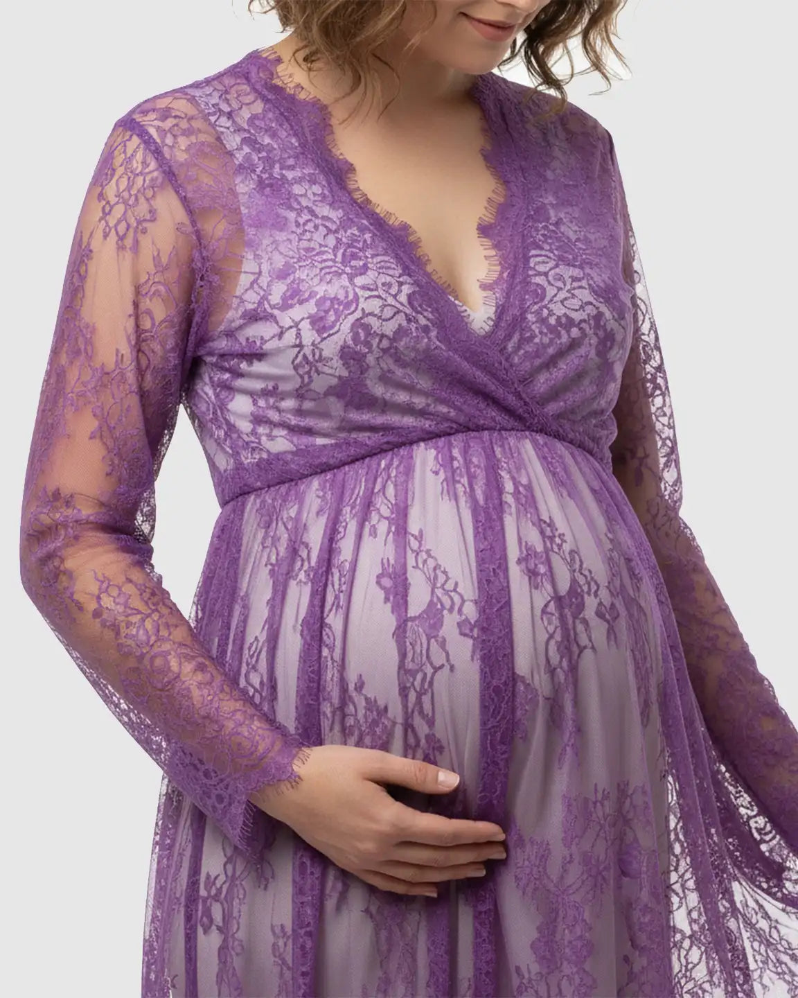 Sheer Floral Lace Empire Waist Maternity Maxi Dress