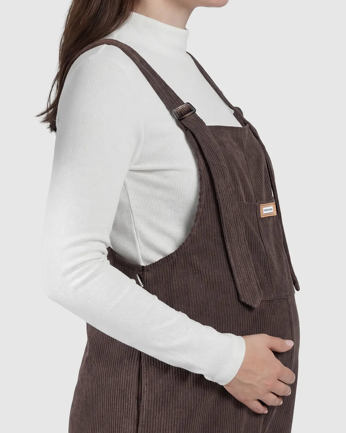 Knitted Belly Support Adjustable Corduroy Maternity Jumpsuit