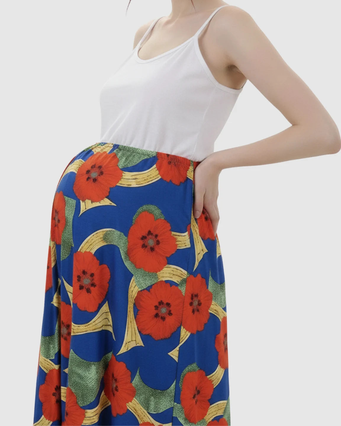 Vibrant Floral Sleeveless Wide-Skirt Maternity Maxi Dress