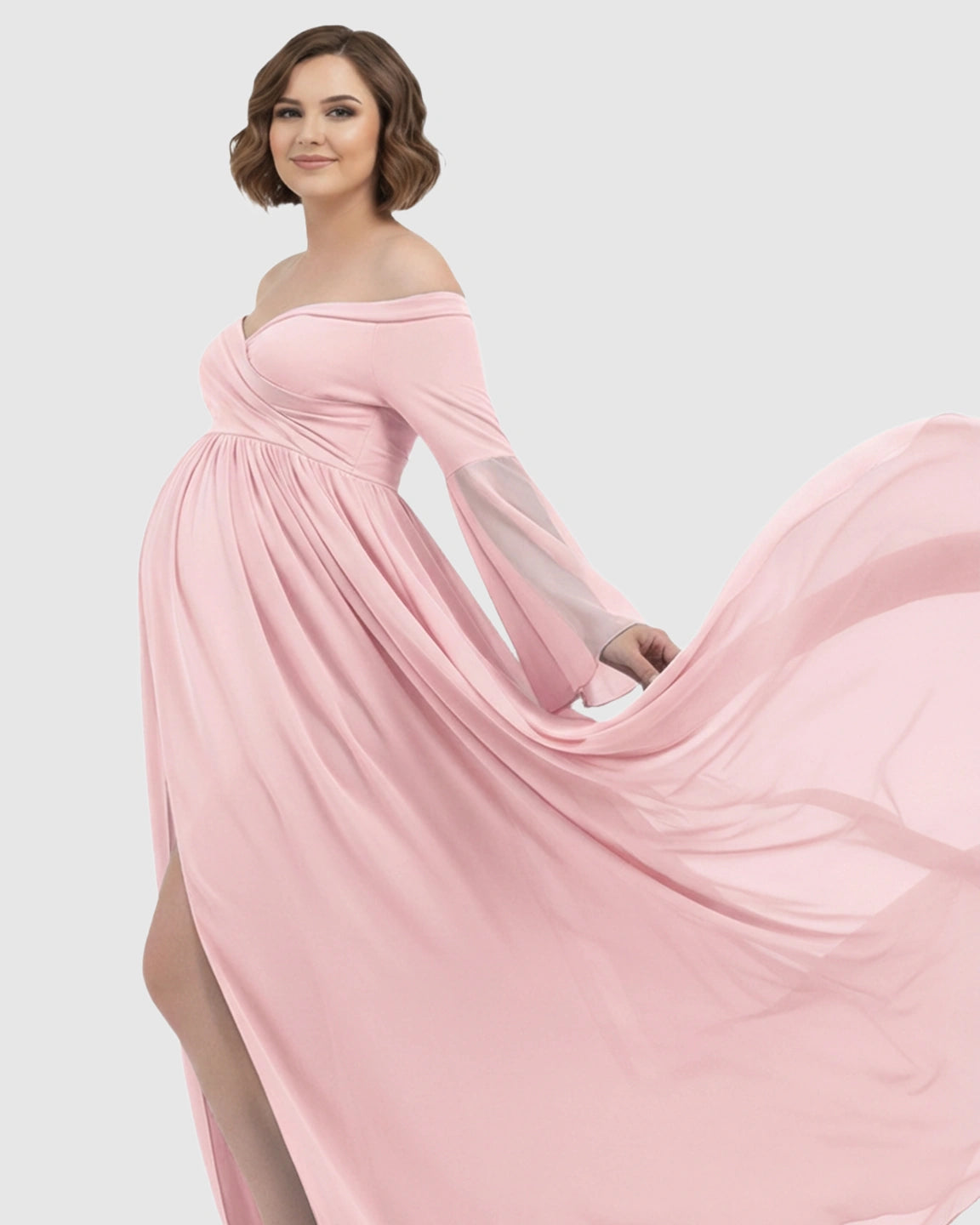 Bell Sleeves Super Long Train Maternity Photoshoot Gown