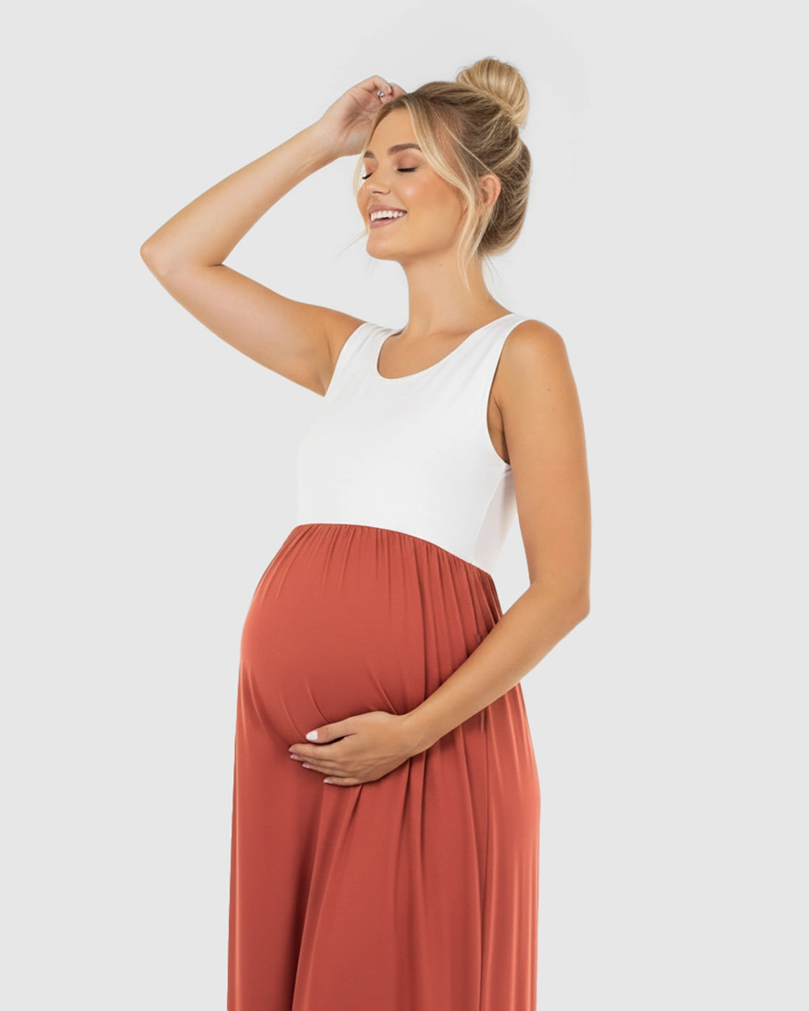 Colorblock High-Waisted Maternity Maxi Dress