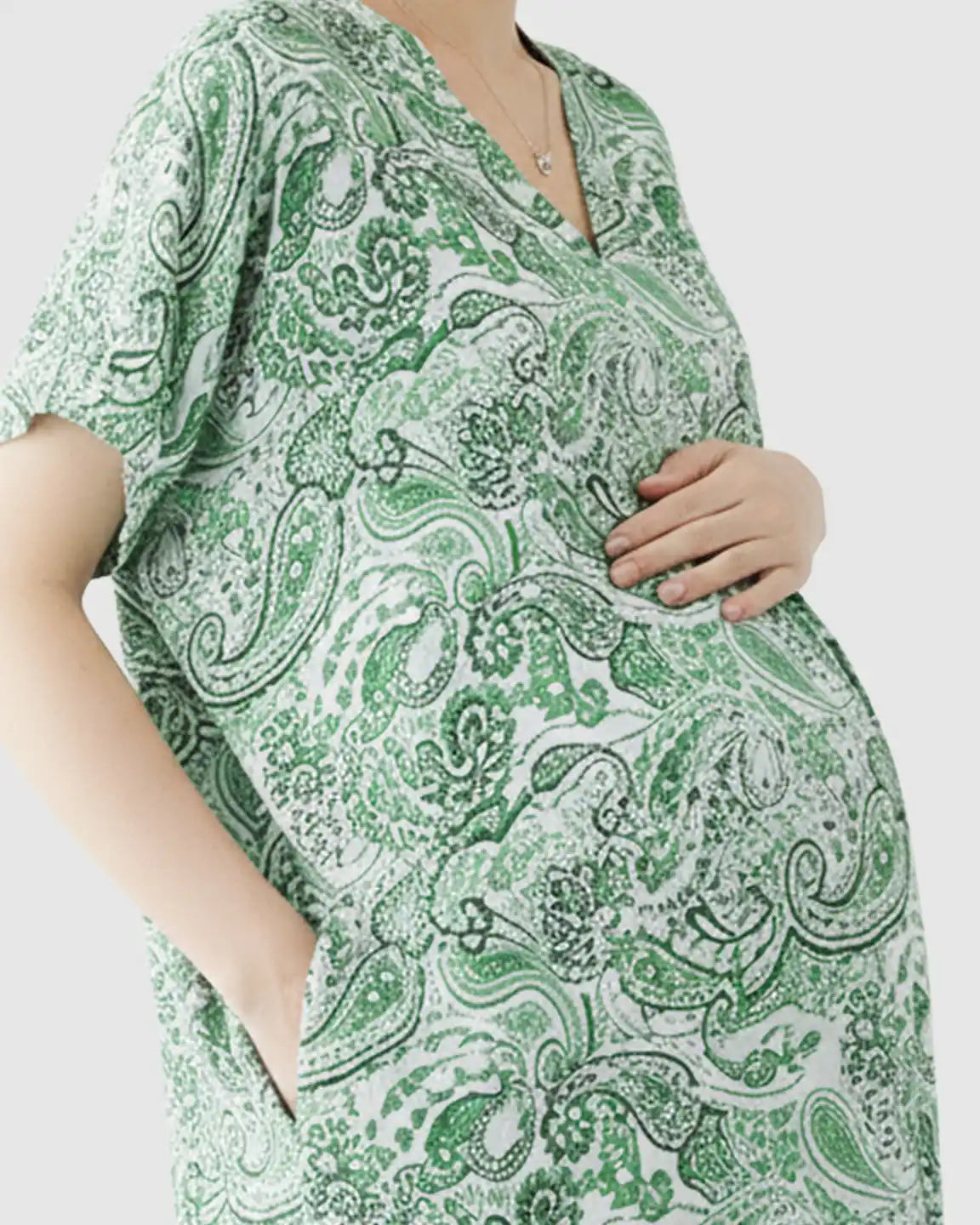 V-neck Ethnic Floral Print Maternity Maxi Dress
