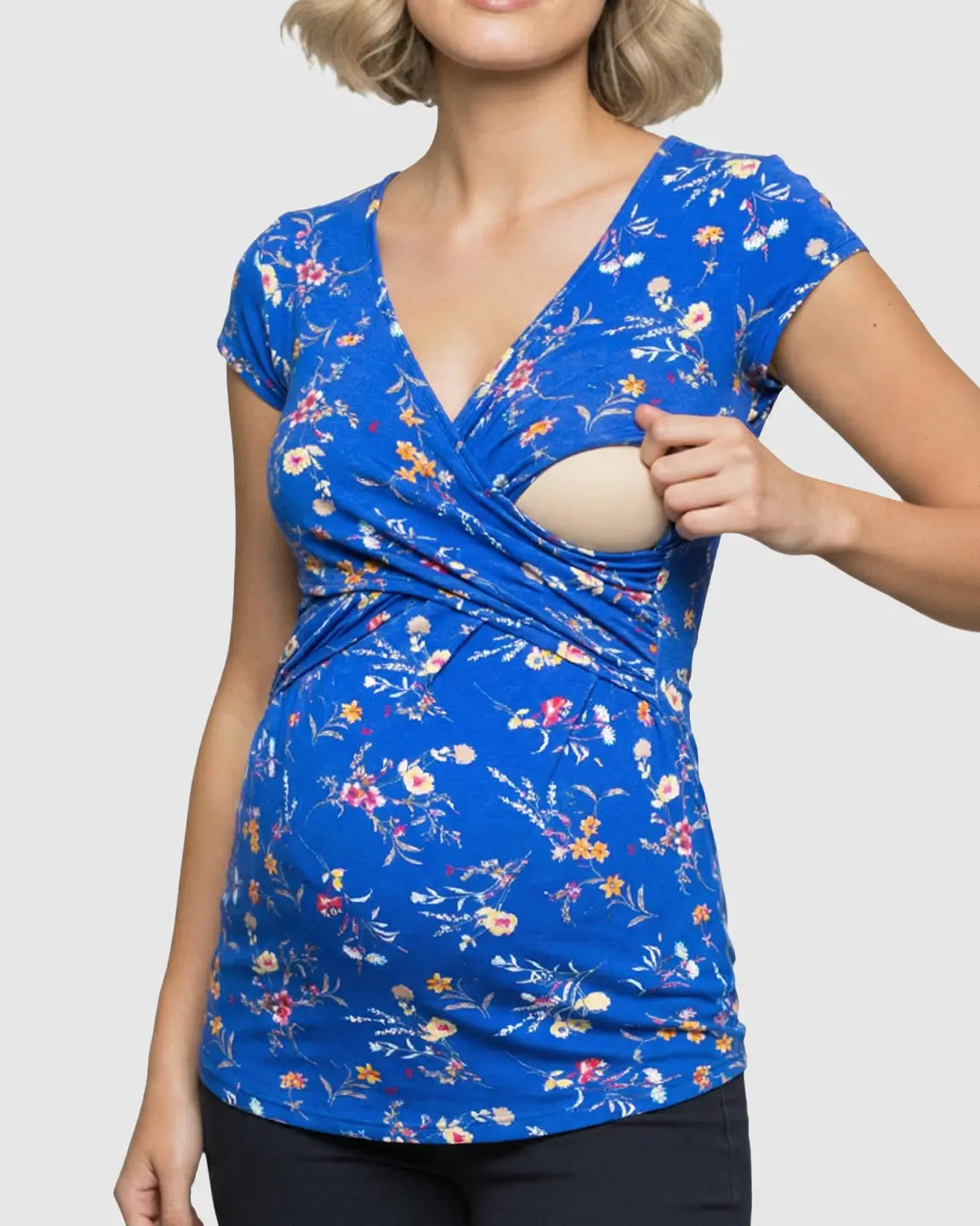 V-neck Floral Wrap Style Maternity & Nursing Top