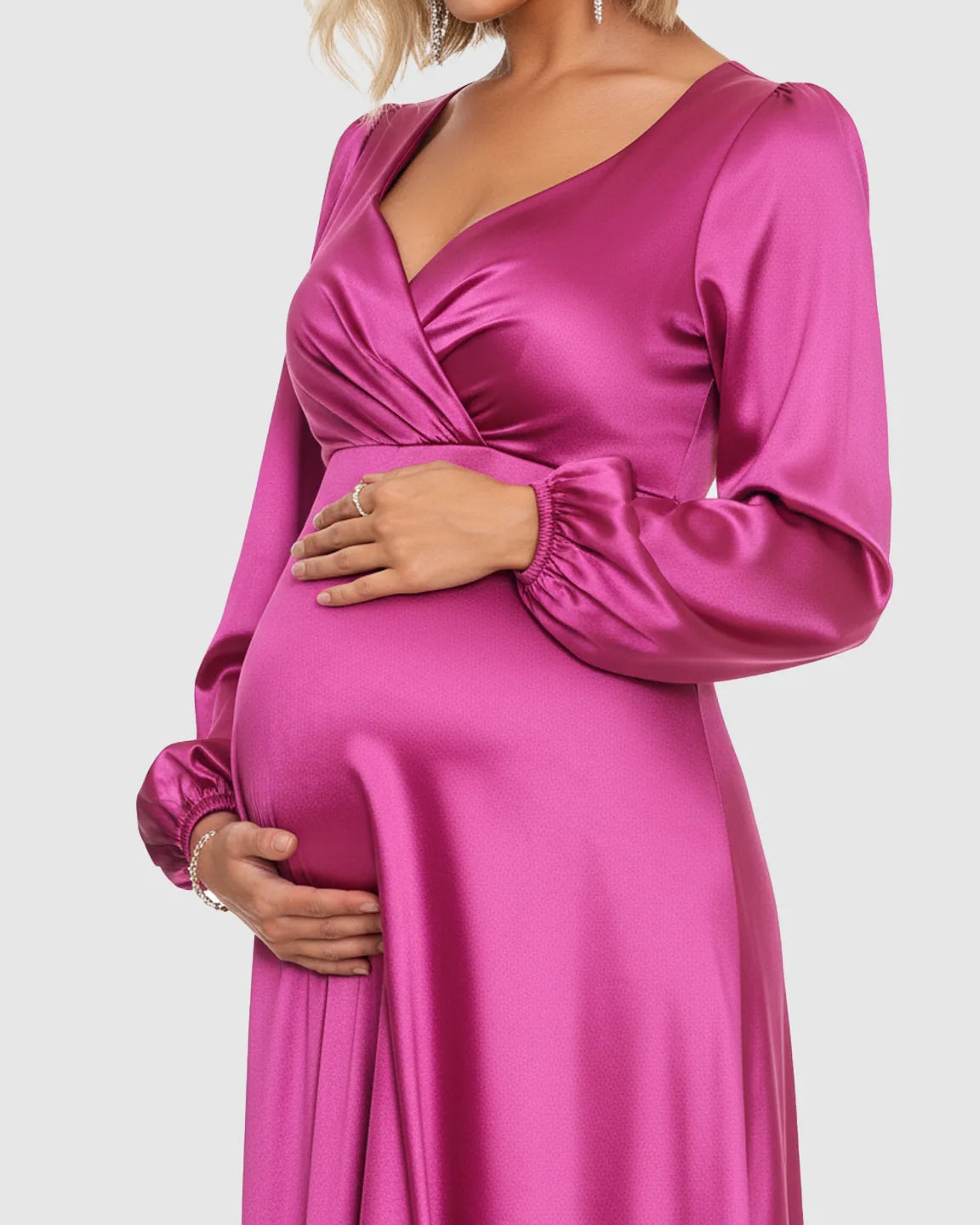 Lantern Sleeves Flowy Maternity Maxi Dress