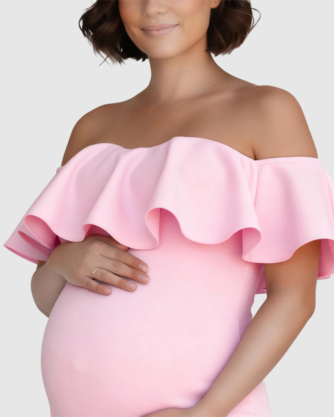 Ruffled Off-Shoulder Mermaid Hem Maternity Photography Gown