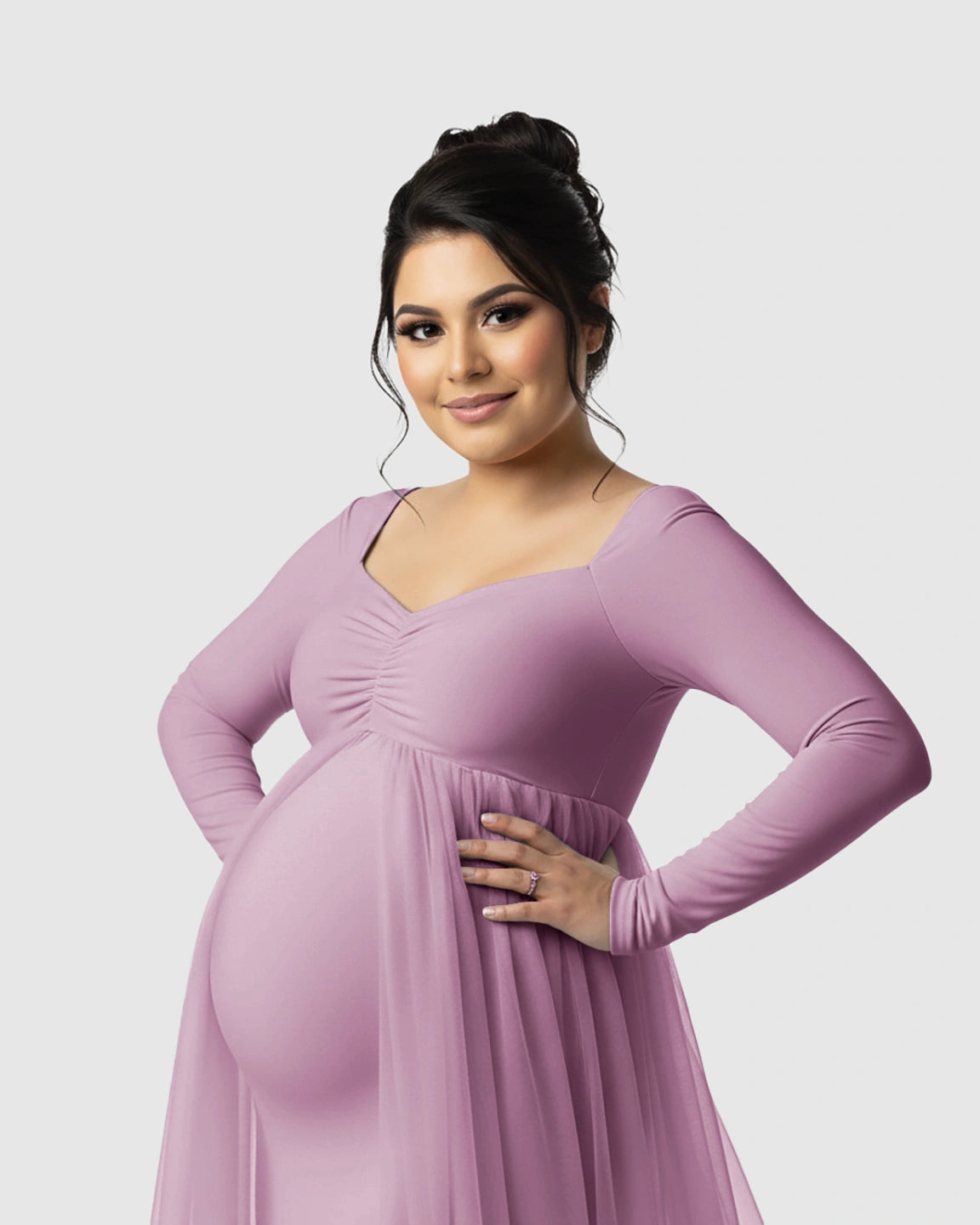 Sheer Mesh Flowy Train Maternity Maxi Dress