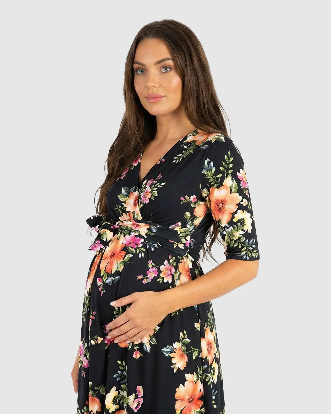 Tie-Waist Retro Floral Print Maternity Dress