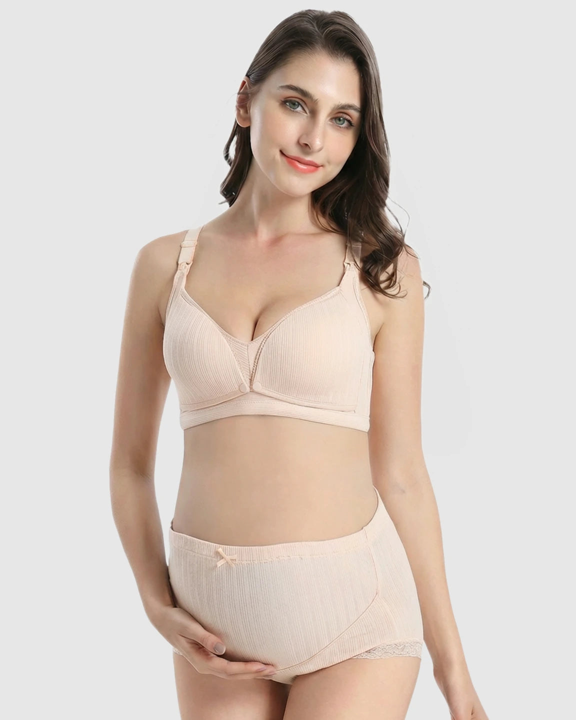 Wire-Free Breathable High-Waist Maternity Nursing Bra & Panty Set