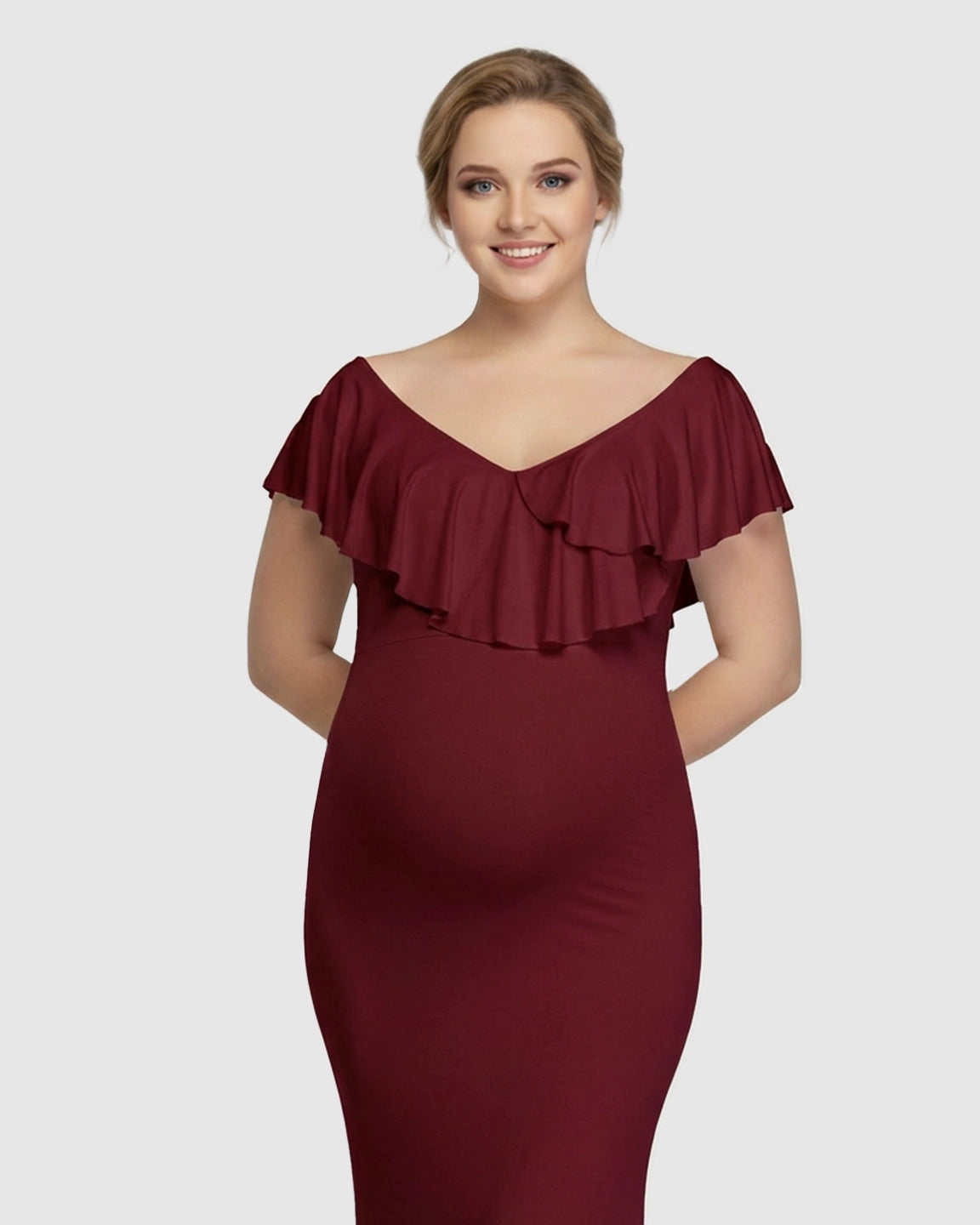 Off-Shoulder Ruffled Bodycon Maternity Maxi Dress
