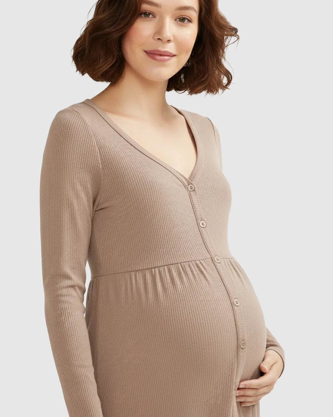 Button-Front Empire Waist Maternity Midi Dress