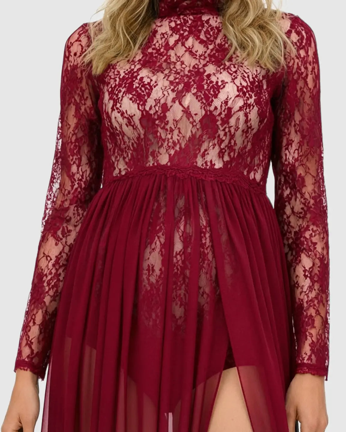 Sheer Lace Double Slit Maternity Photoshoot Gown