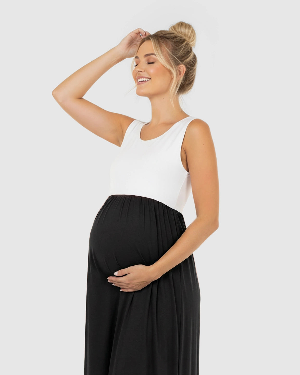 Colorblock High-Waisted Maternity Maxi Dress