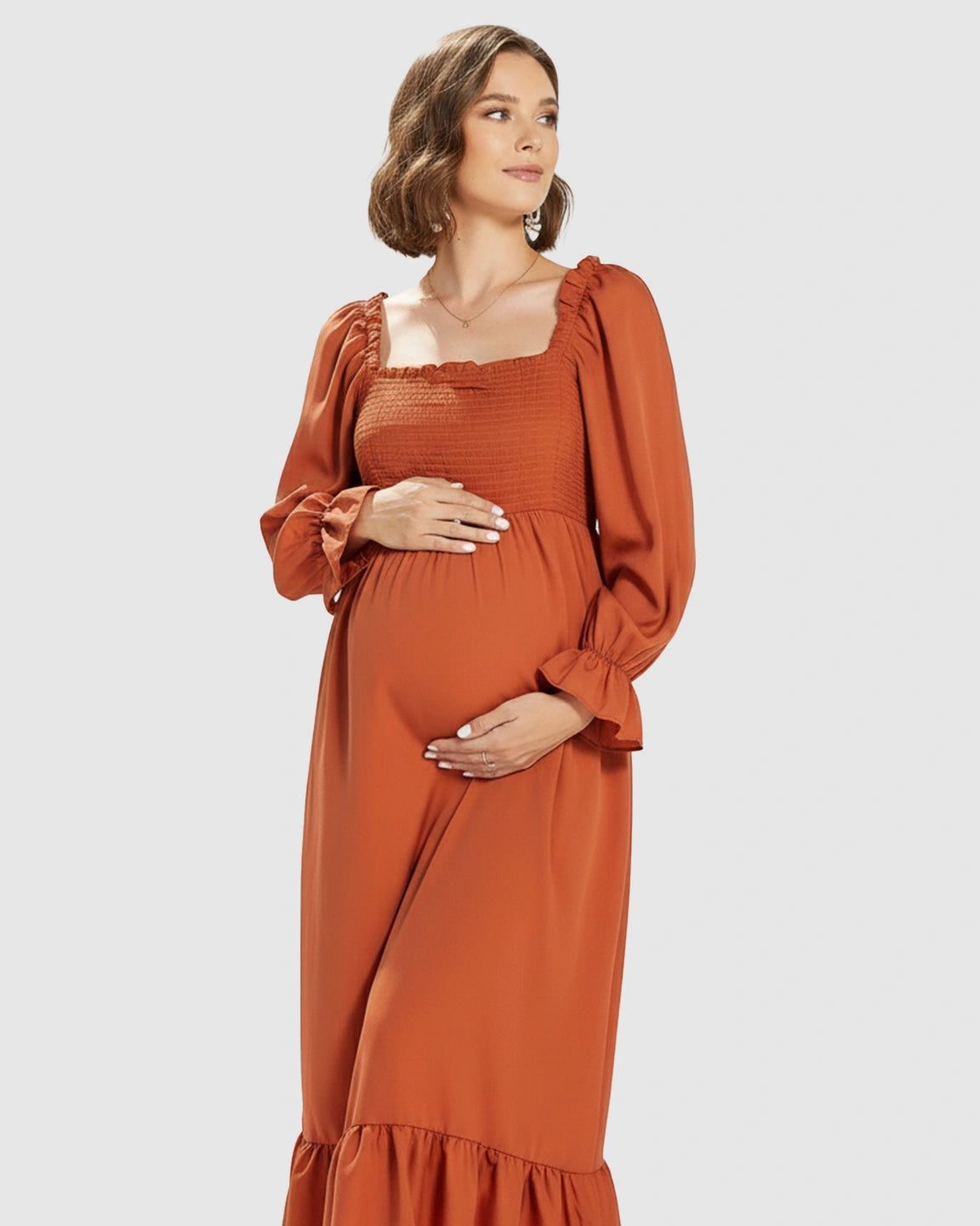 Bishop Sleeves Retro Elegant Maternity Maxi Dress