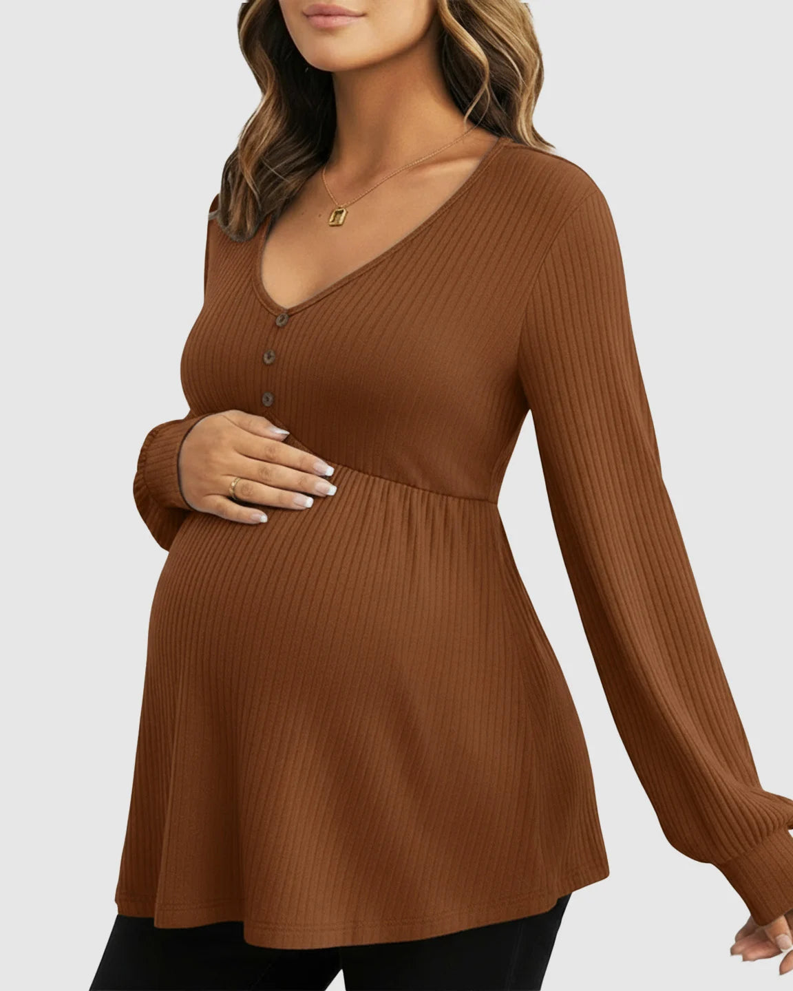 Ruffled V-Neck Ribbed Maternity Top