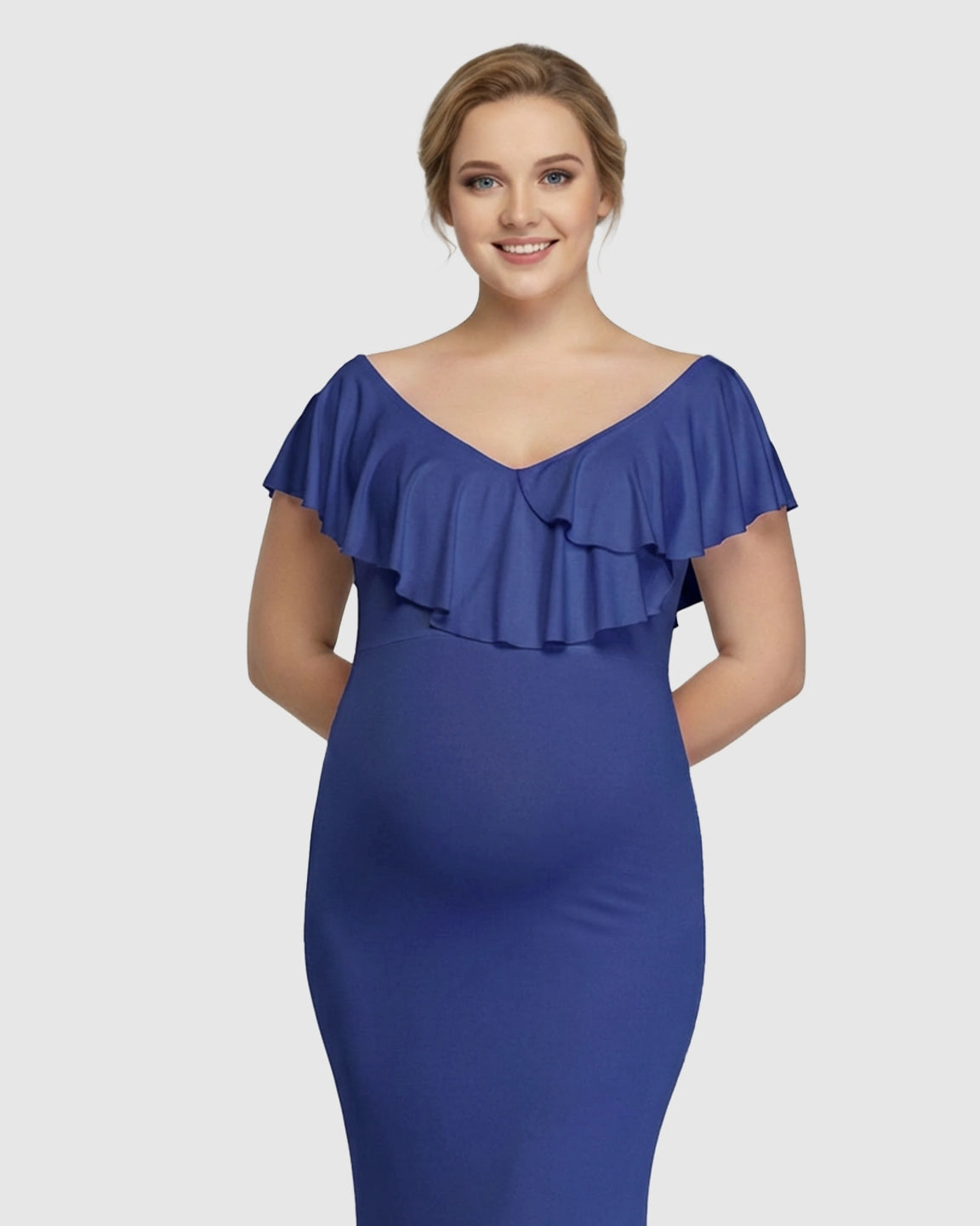 Off-Shoulder Ruffled Bodycon Maternity Maxi Dress