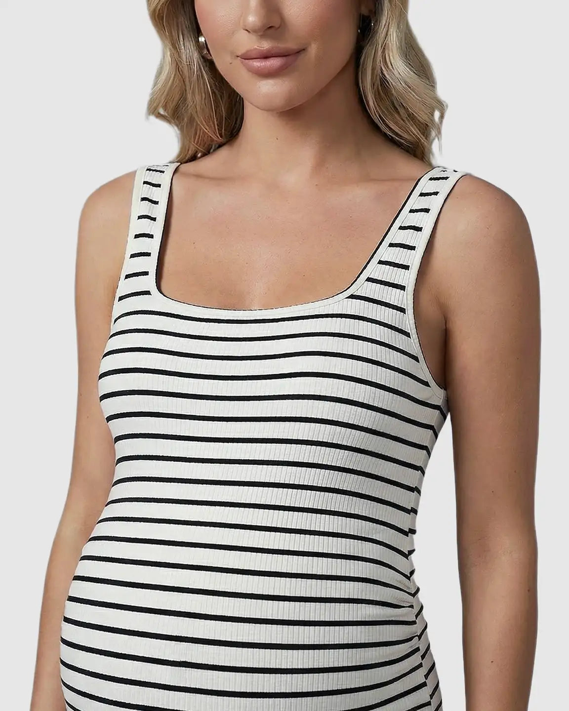 Stripe Print Side Slit Maternity Midi Dress