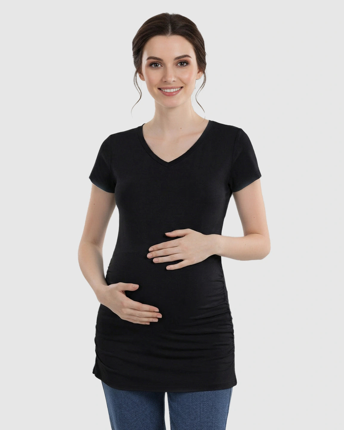 Short Sleeve Ruched Slim Fit Maternity Top