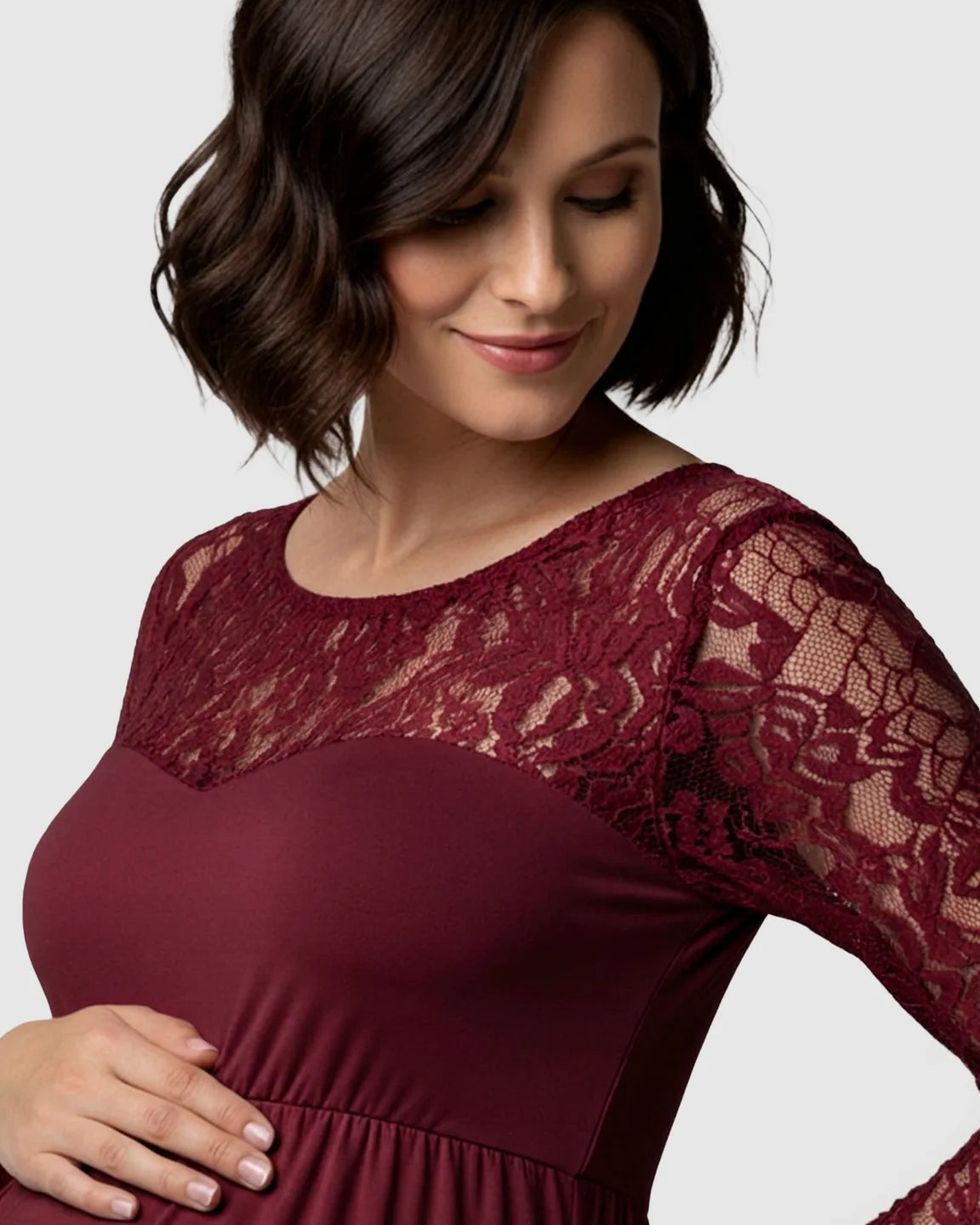 Elegant Lace Floor-Length Maternity Photoshoot Dress