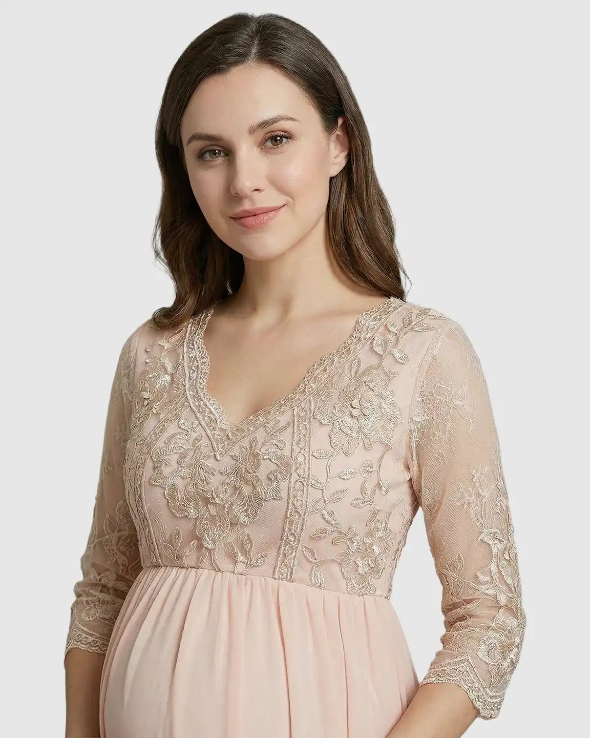 Sheer Lace Bodice Trailing Maternity Photoshoot Dress