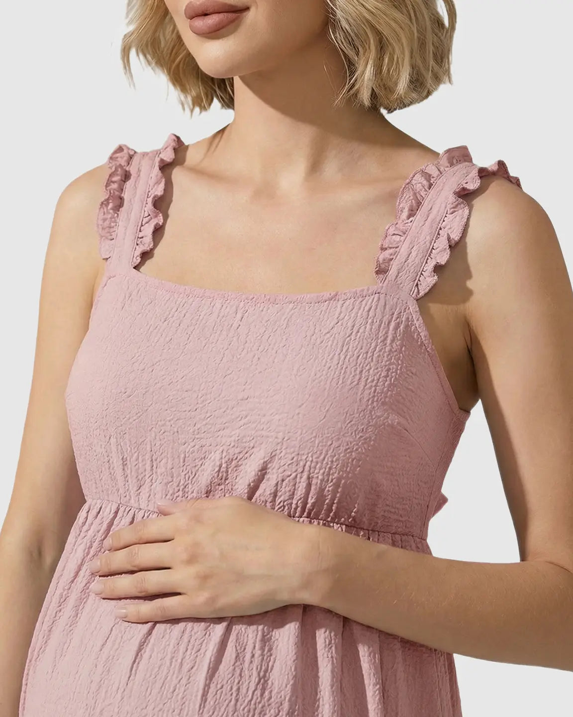 Ruffled Strap Romantic Maternity Maxi Dress