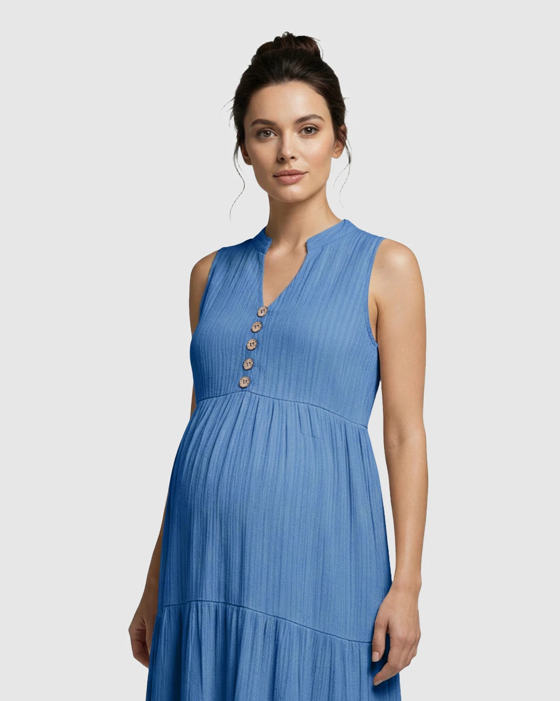 Button-Front Detail Tiered Maternity Midi Dress