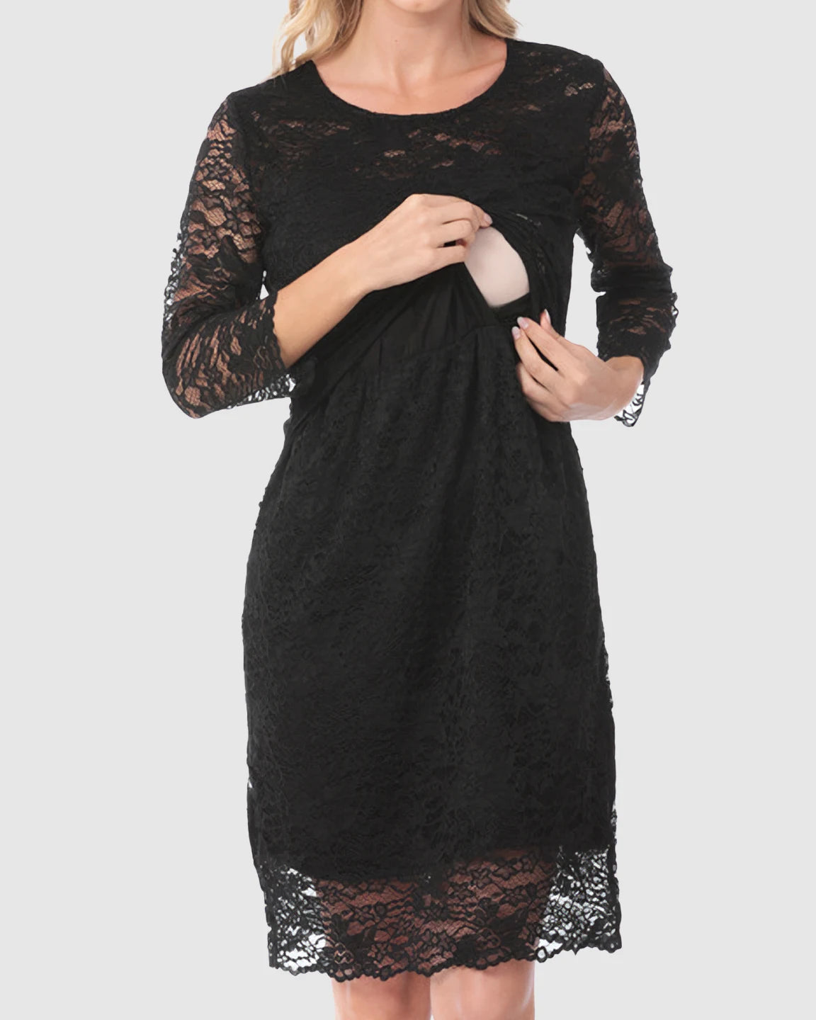 Mid-length Lace Sleeves Maternity & Nursing Dress
