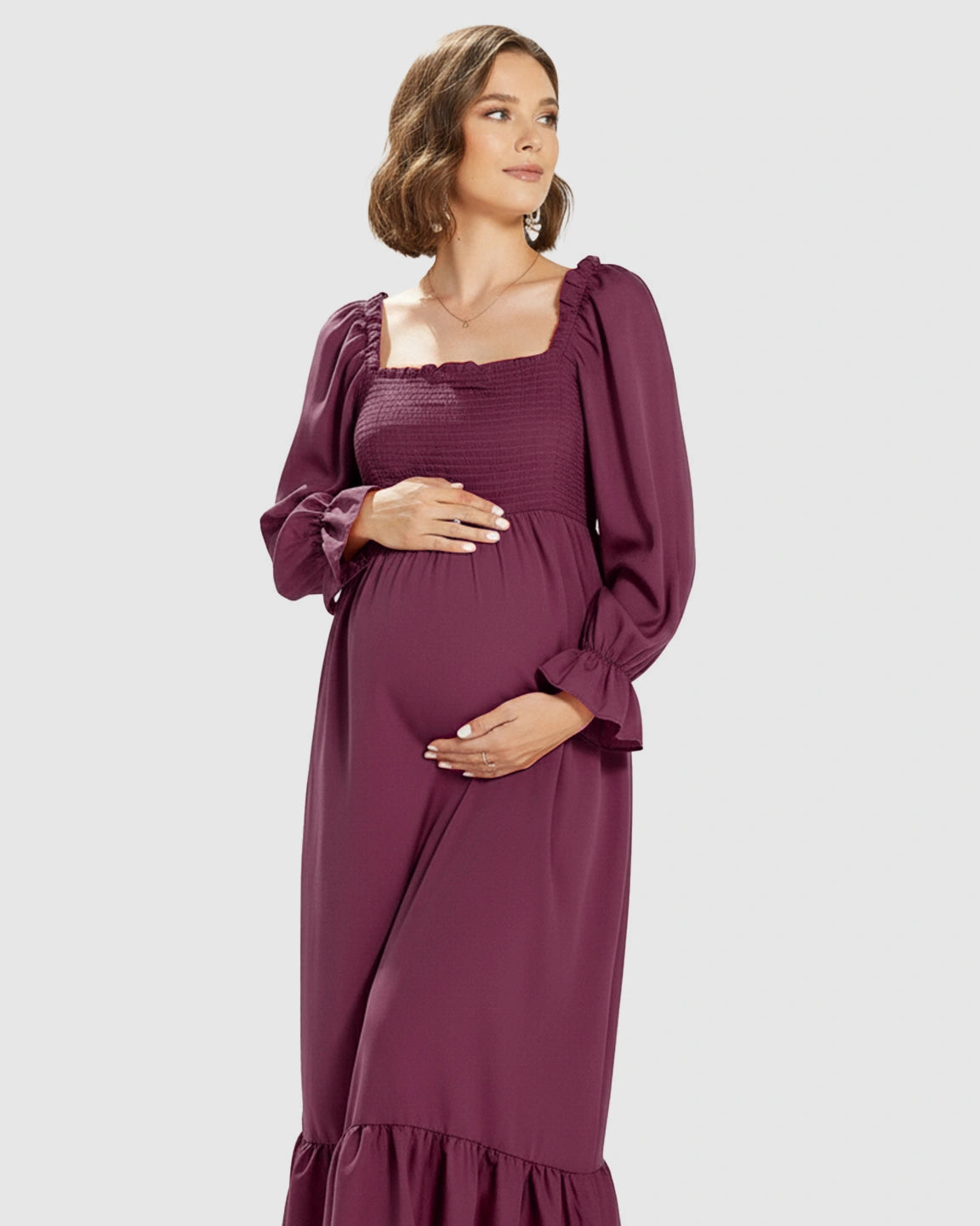 Bishop Sleeves Retro Elegant Maternity Maxi Dress