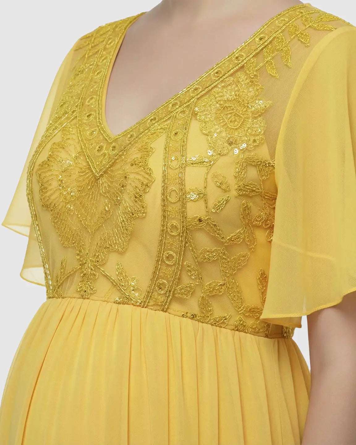 Embroidered Bodice Long Train Maternity Photoshoot Gown