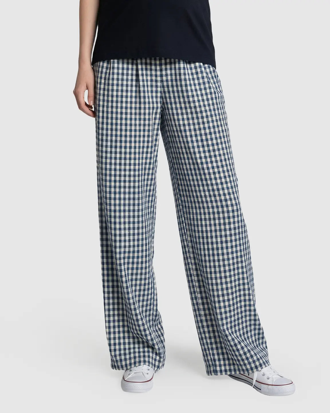 Plaid Print Wide-Leg Maternity Trousers