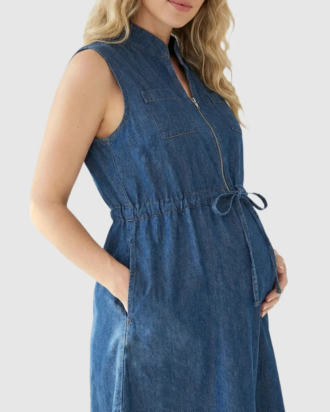 Front-Zip Denim Casual Nursing & Maternity Dress