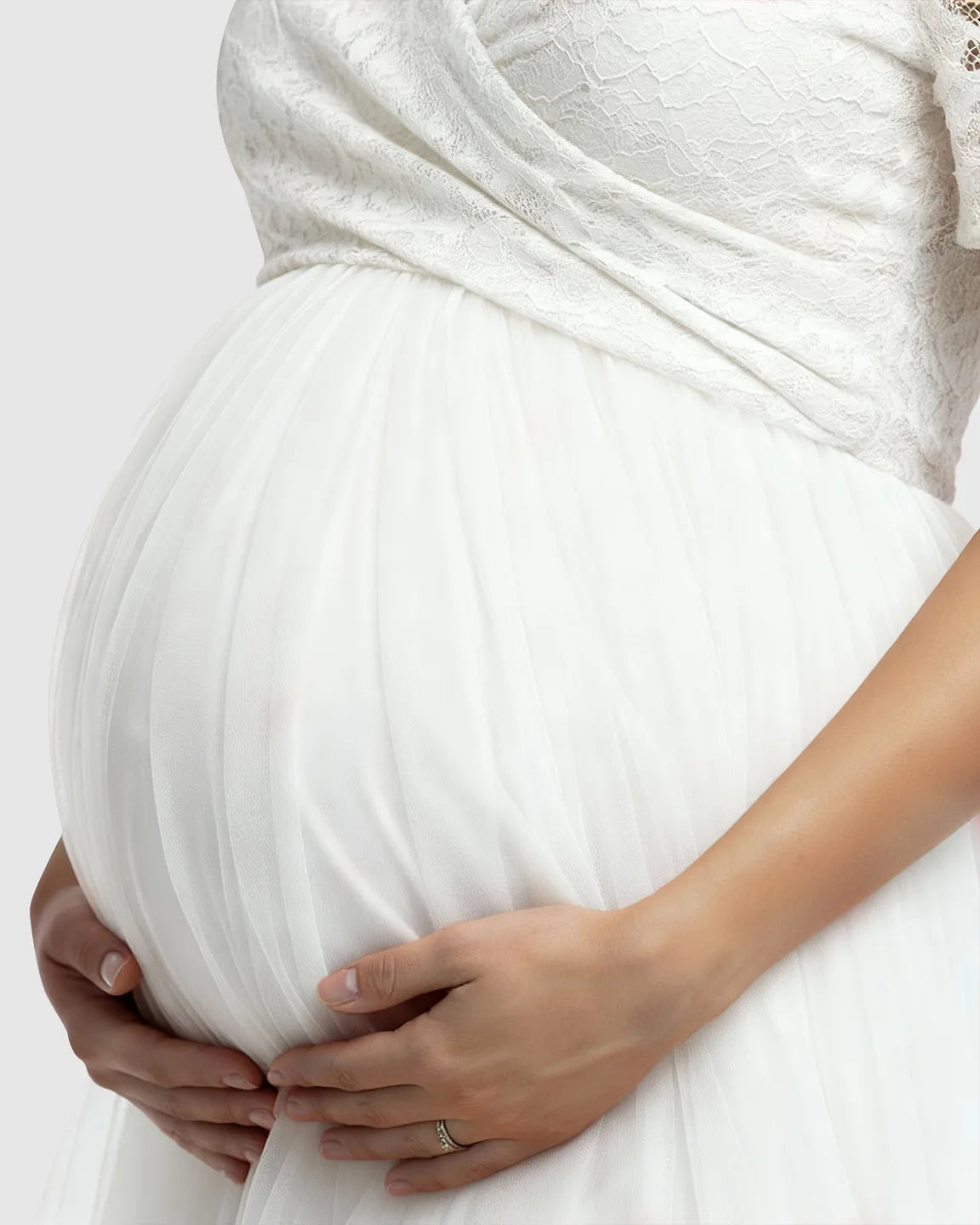 Lace & Mesh Off-Shoulder Maternity Gown