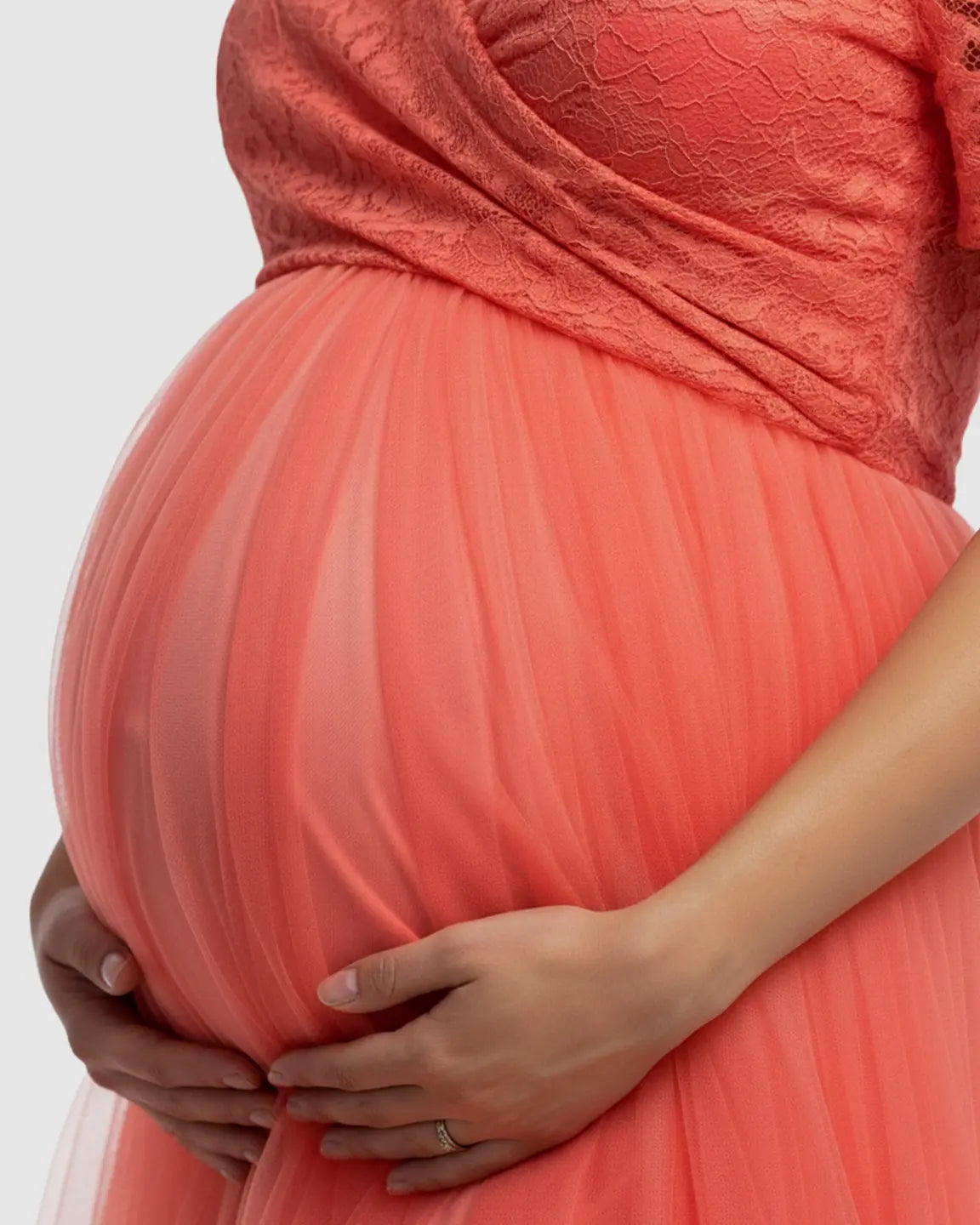 Lace & Mesh Off-Shoulder Maternity Gown