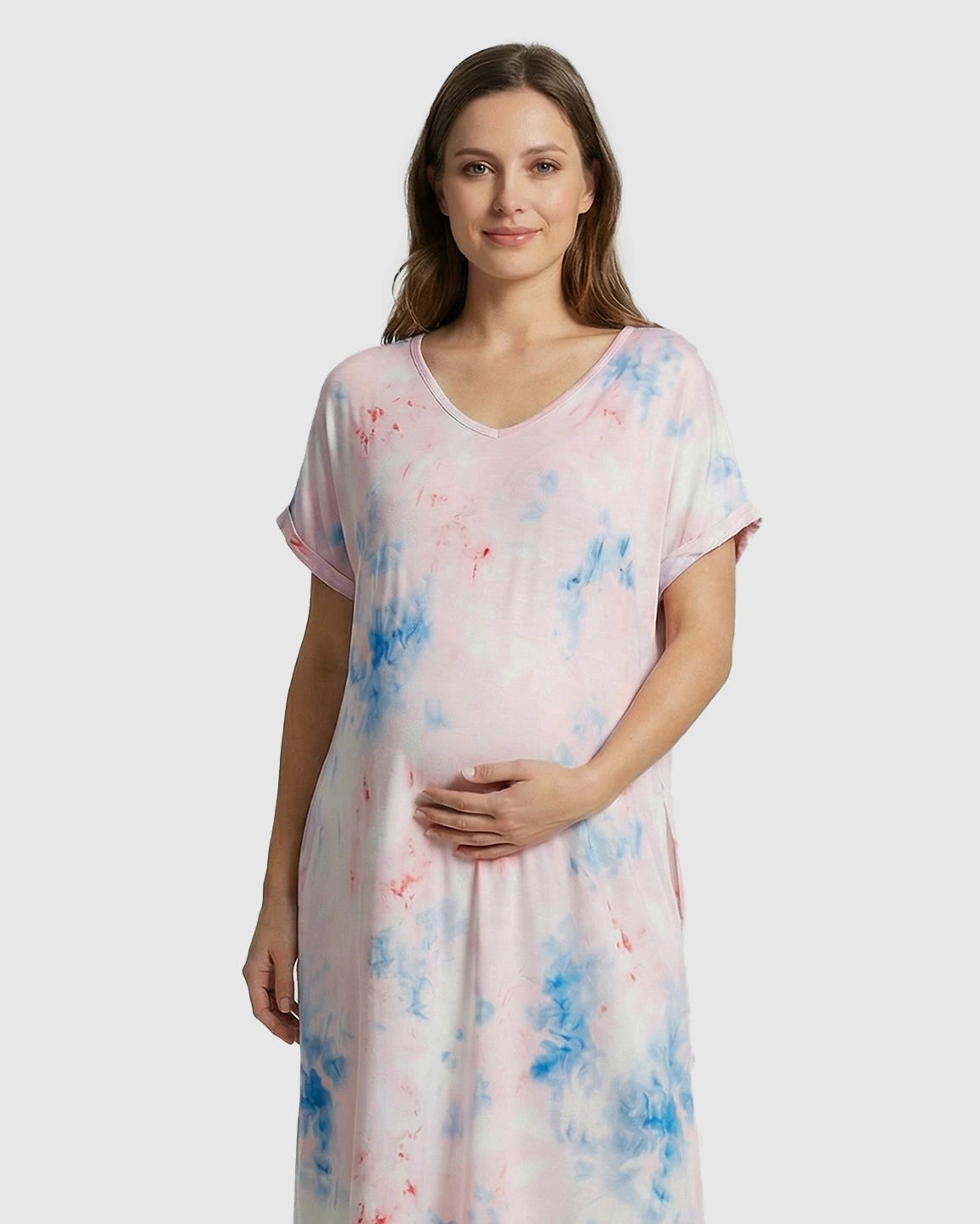 V-Neck Tie-Dye Maternity Midi Dress