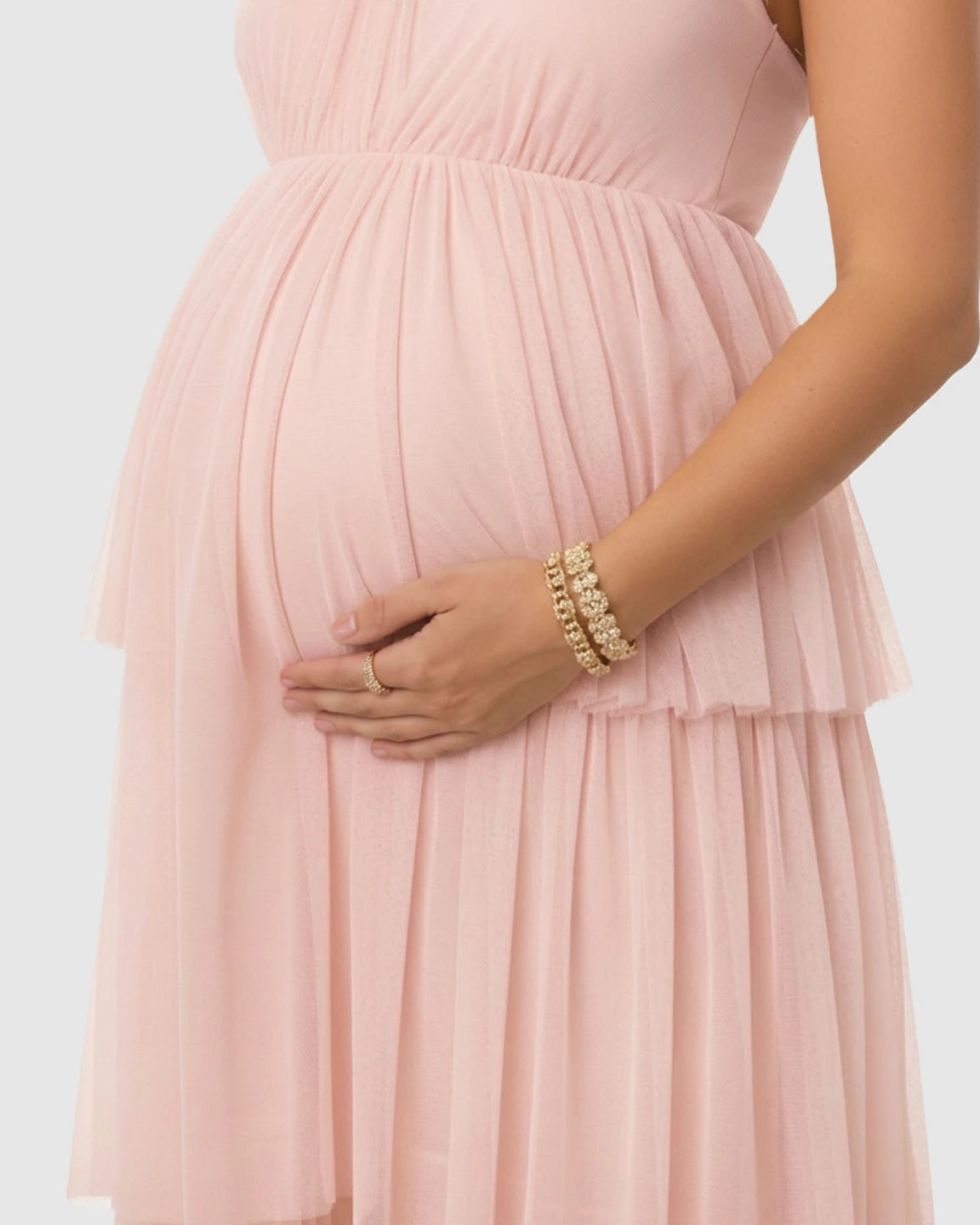 Halter Neck Tiered Mesh Maternity Gown