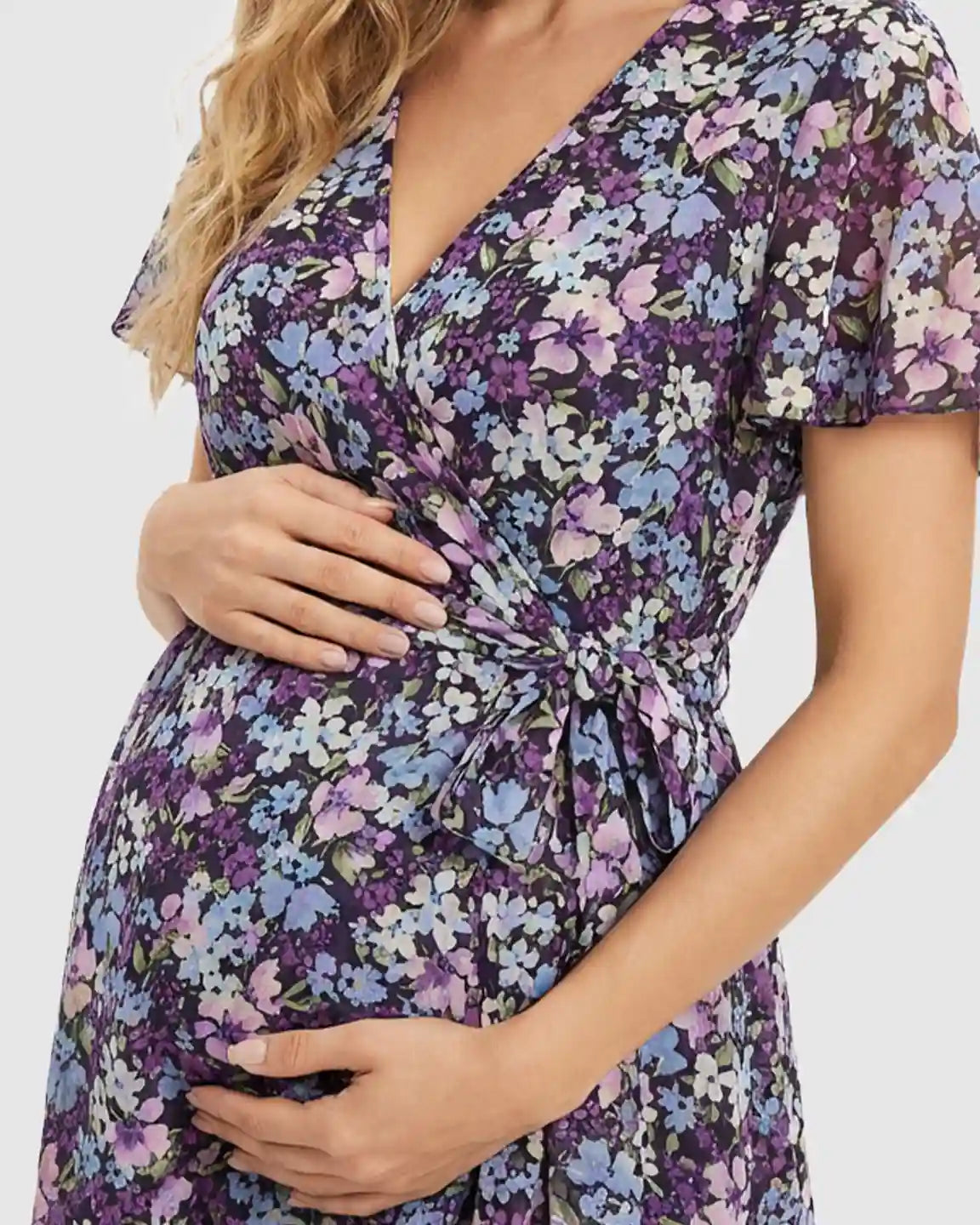 Front-Slit Wrap Maternity Midi Dress