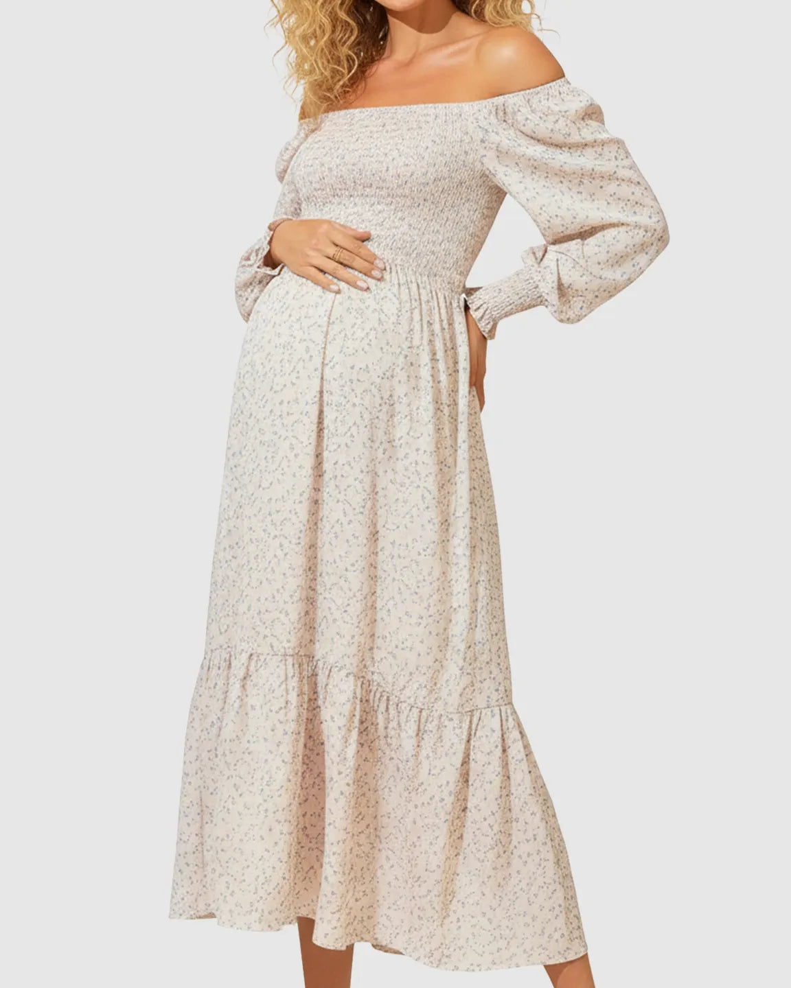 Off-Shoulder Flowy Maternity Midi Dress