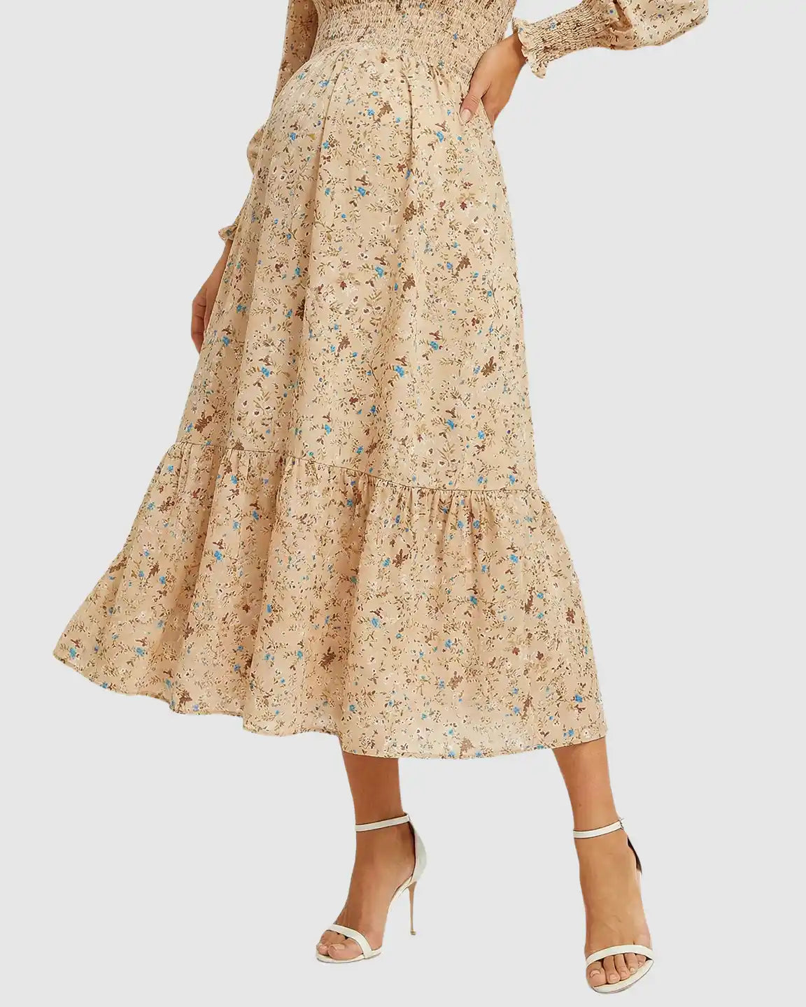 Wrinkle-Resistant Floral Maternity Midi Dress