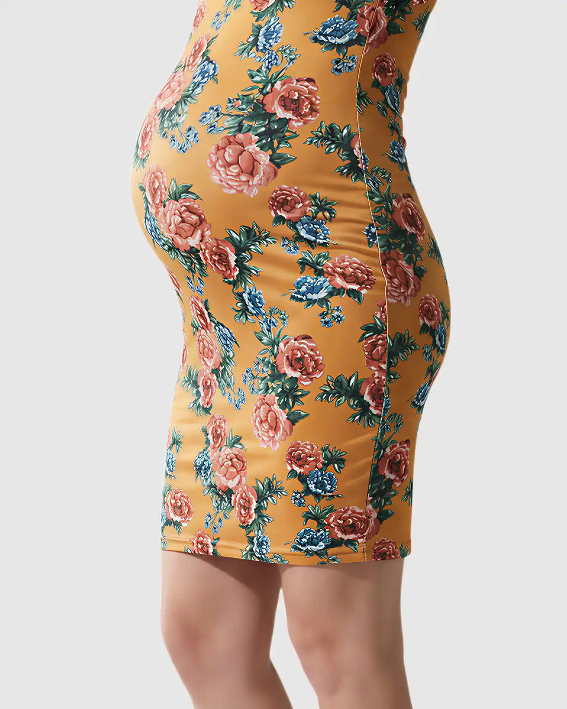 Side-Ruched Floral Maternity Midi Dress