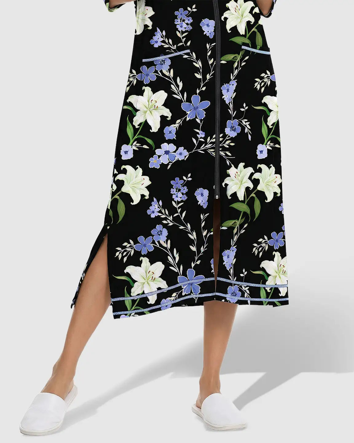 Side-Slit Floral Maternity & Nursing Lounge Dress