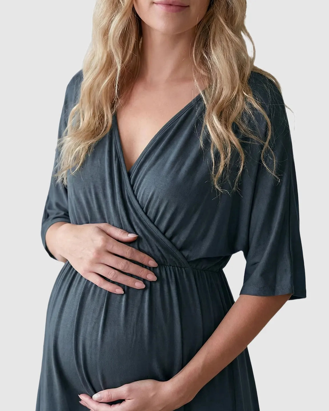 Cross-Front Romantic Style Maternity Midi Dress