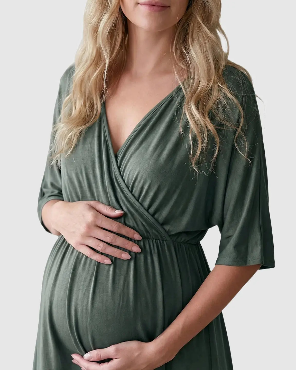 Cross-Front Romantic Style Maternity Midi Dress